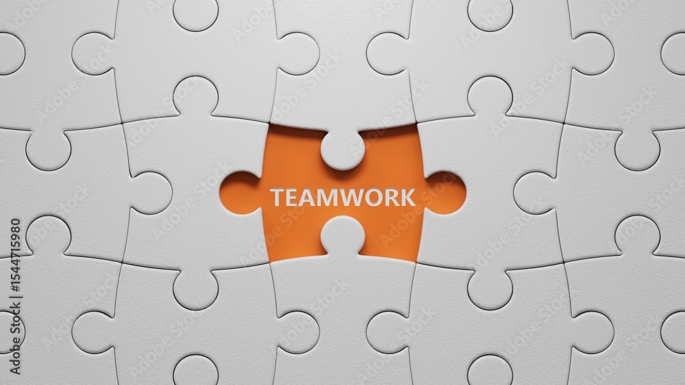 Fototapeta premium teamwork. spelling.Flat lay view from above on orange background with buttons