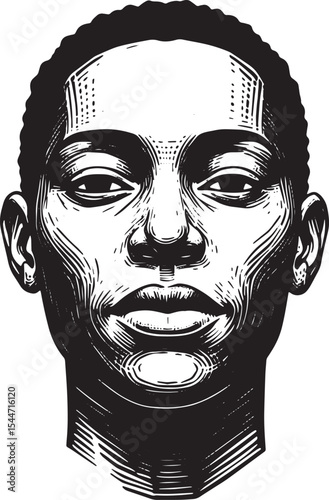Detailed Engraved Portrait of a Person in Black and White Isolat