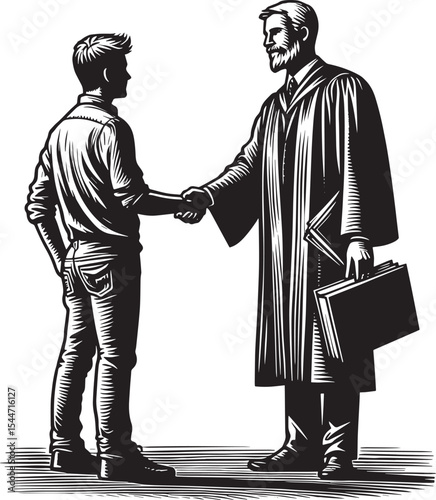 Acknowledge success, handshake illustration of a graduate and me