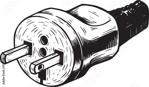 Detailed illustration of a power plug, showing its prongs and bo