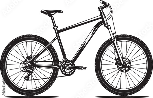 Black and White Illustration of a Mountain Bike Isolated on a Wh