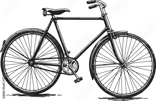 Vintage bicycle illustration in black and white on a clean white
