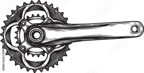 Detailed Monochrome Illustration of a Bicycle Crankset for Cycli