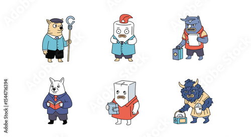 Animal Workers in a Minimalist Flat Design Style Vector Cartoon Characters Illustration