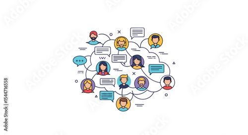 Social Network Connection Connecting People Online Global Communication Flat Design Vector Graphic