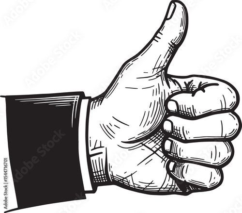 Hand Giving a Thumbs Up Gesture Illustration in Black and White