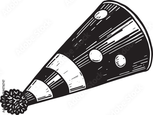 Black and White Illustration of a Party Hat on a White Backgroun