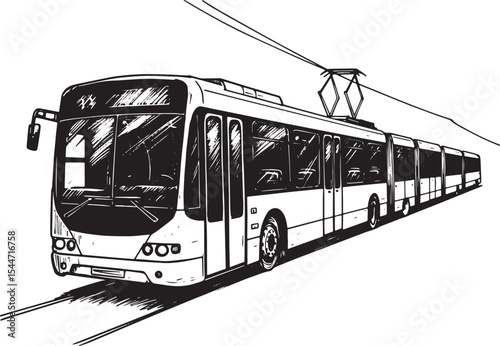 Detailed Black and White Hand-Drawn Illustration of a Modern Tro
