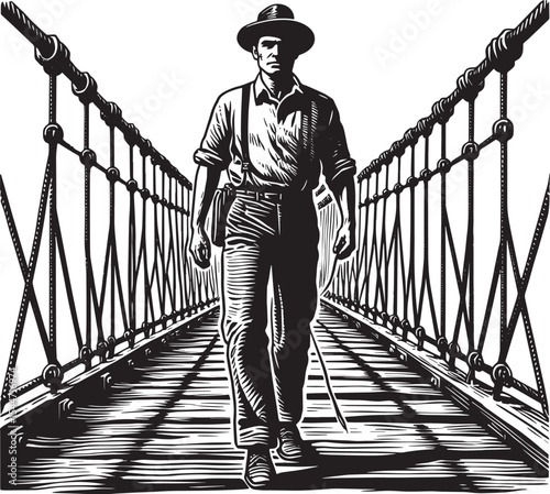 Focused man traverses bridge, showcasing resilience and determin
