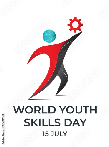 World Youth Skills Day Illustration 15 July. Skilled Young students and teachers celebrating success. Technical and vocational education and training