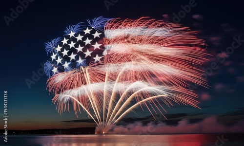 Flag shaped fireworks display at night