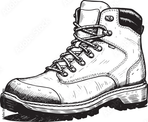 Detailed Ink Drawing of a Hiking Boot, perfect for outdoor and a