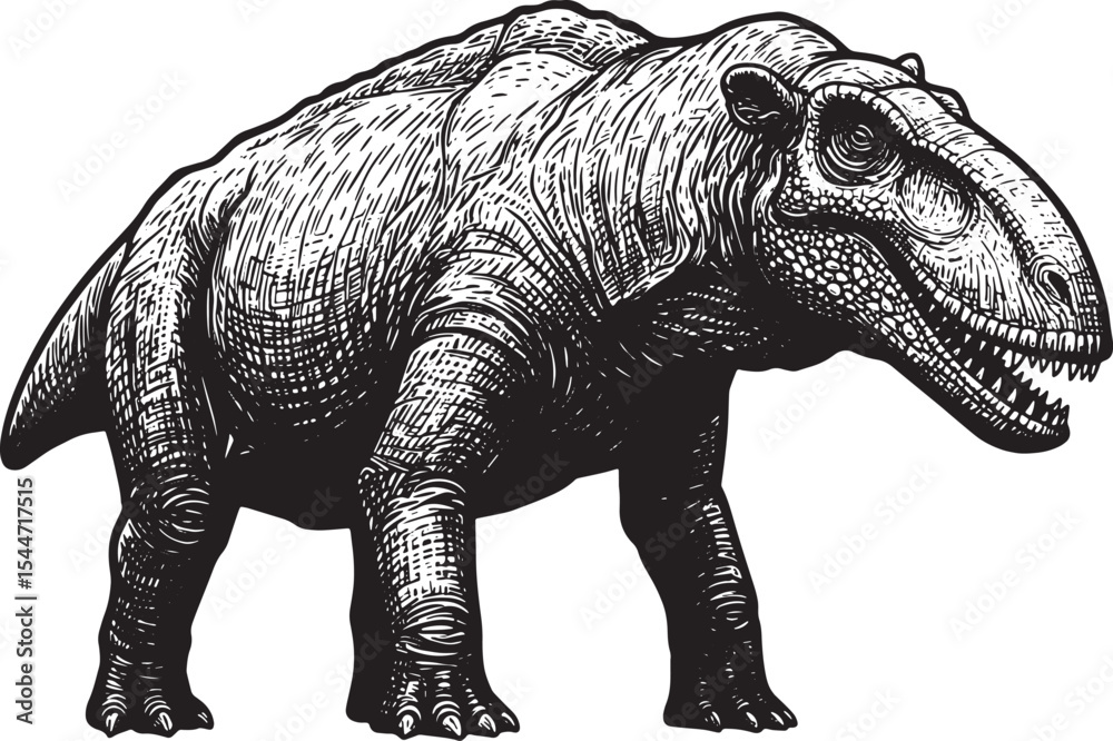 Fototapeta premium Detailed Illustration of a Dicynodon Prehistoric Animal in Black