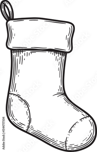 Festive hand-drawn Christmas stocking illustration in black and