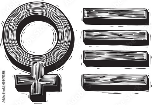 Illustration of the female symbol next to four equal signs repre