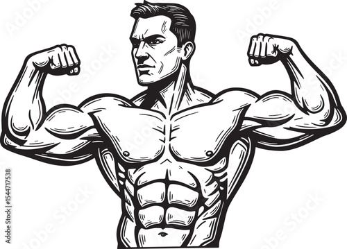 A Powerful Illustration of a Bodybuilder Flexing and Displaying