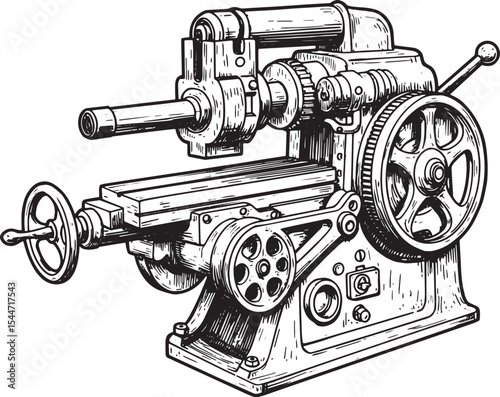 Detailed illustration of an industrial milling machine for engin