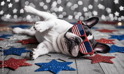 Cute french bulldog in patriotic sunglasses festive stars