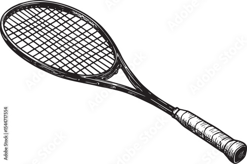 Hand-drawn Tennis Racket Isolated on White Background for Sports