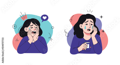 Illustration of a Person Feeling Unhappy and Sad Concept in Flat Minimalist Design