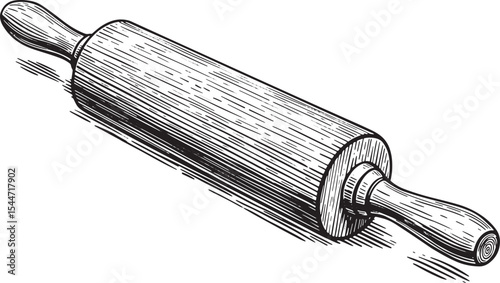 Detailed Monochrome Illustration of a Rolling Pin for Baking and