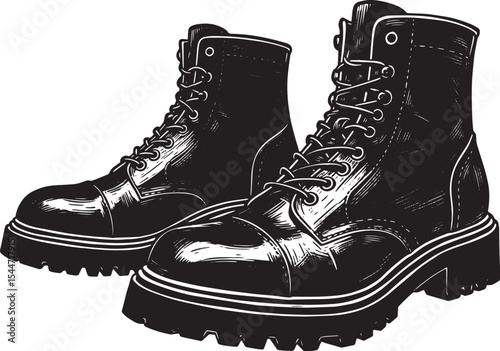 Detailed black and white illustration of two rugged leather comb