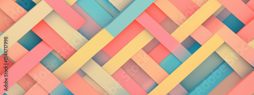 Pastel-colored strips interlace forming abstract woven lattice structure