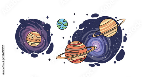 Cosmic Dance An Exploration of Planets Galaxies and Stars in Flat Vector Style