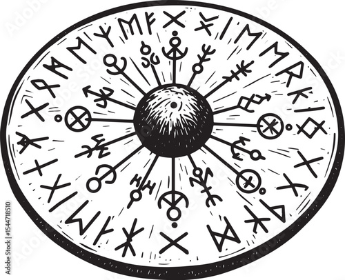 Mystical Rune Symbol Illustration: A Black and White Vector Desi