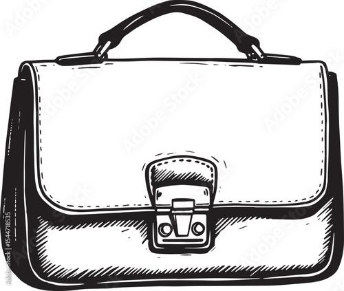 Illustration of a Vintage Handbag or Briefcase in Black and Whit