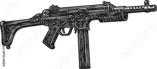 Detailed illustration of a machine gun isolated on a white backg