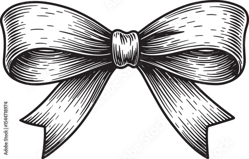 Elegant Hand-Drawn Black and White Gift Bow Isolated on White Ba