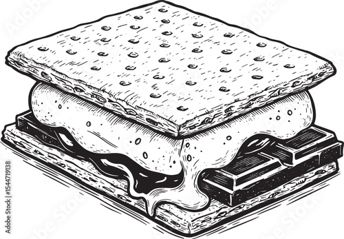 Delicious S'more Sandwich Illustration in Black and White Isolat
