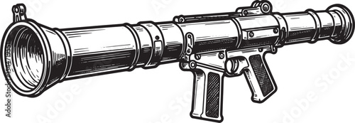 Detailed Black and White Illustration of a Rocket Launcher on a