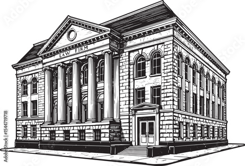 Elegant illustration of a Law Firm building in black and white v
