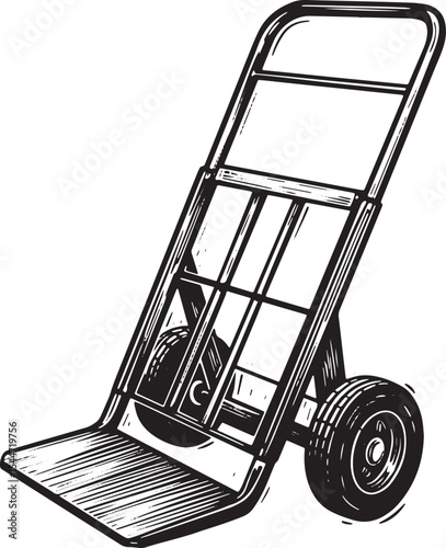 Hand truck or dolly illustration in black and white, isolated on