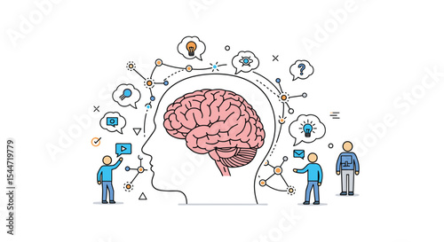 Creative Thinking Process with Ideas Brainstorming for Teamwork Flat Minimalist Vector Design