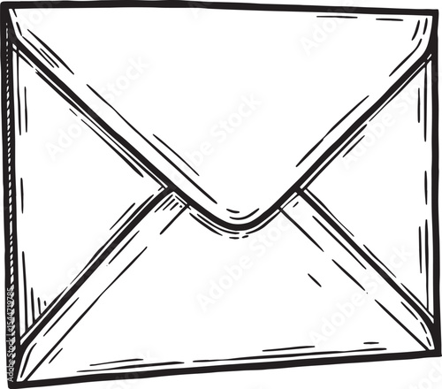 Hand-drawn black and white illustration of a closed envelope on
