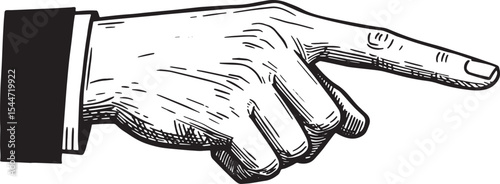 Hand pointing with a finger in a retro style black and white ill