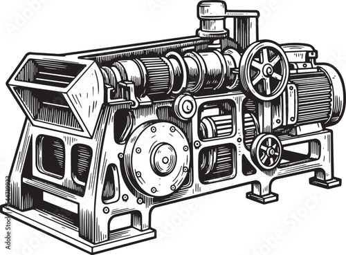 Illustration of an Industrial Machine in Black and White Technic