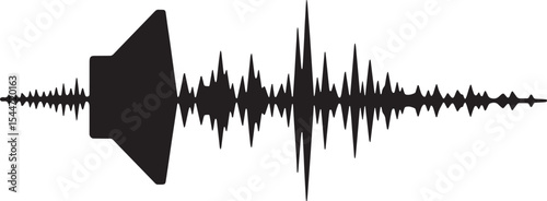 Abstract black and white sound wave with a speaker on a white ba