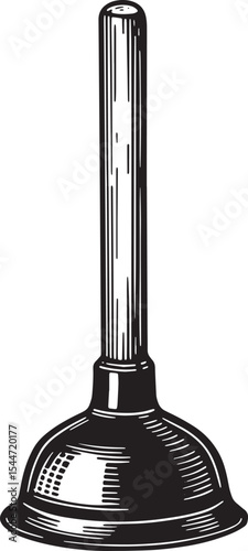 Detailed Engraving of a Plunger on White Background for Plumbing
