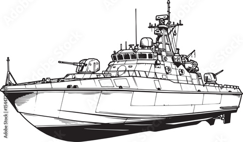 Detailed illustration of a military warship, perfect for naval a