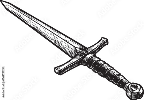 Detailed hand-drawn illustration of a medieval sword on a clean