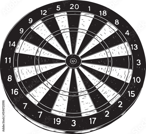 Black and White Dartboard Illustration on White Background for S