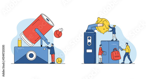 Flat Minimalist Vector Illustration of Group Activity and Problem Solving With Bright Colours