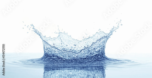 Isolated abstract blue water splash with bubbles and drops on a white background, conveying clean, fresh liquid in motion.