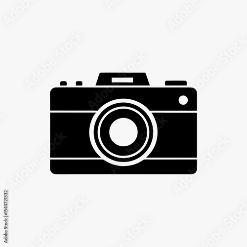 Black Camera Icon Isolated on White Background – Vintage Style Photography Symbol
