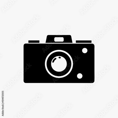 Black Camera Icon Isolated on White Background – Vintage Style Photography Symbol
