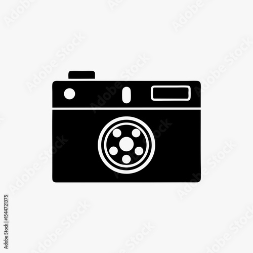 Black Camera Icon Isolated on White Background – Vintage Style Photography Symbol
